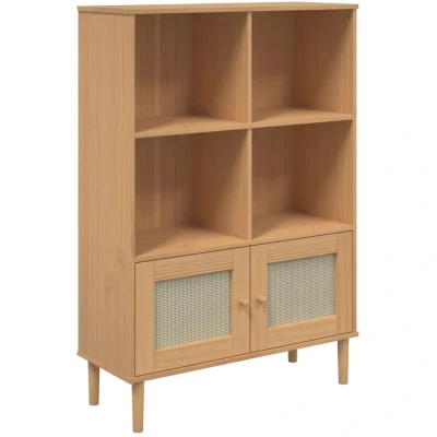Image of vidaXL Bookcase SENJA Rattan Look Brown 90x35x130 cm Solid Wood Pine