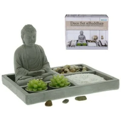 Image of BUDDHA ZEN HOUSE GARDEN RELAX DECO SPIRITUAL PEBBLES TEA LIGHT CANDLE SAND PLATE