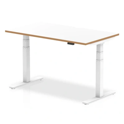 Image of Oslo 1400mm Height Adjustable Desk White Natural Wood Edge Frame