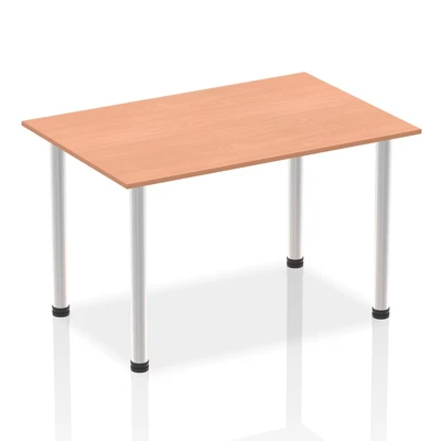 Image of Impulse 1400mm Straight Table Beech Top Brushed Aluminium Post Leg