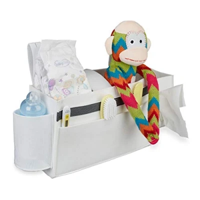 Image of Relaxdays Cabin Bed Bag, 8 Compartments, Baby &amp; Nursing Bed, Felt Organiser for Hanging HxWxD 23 x 43 11 cm, White