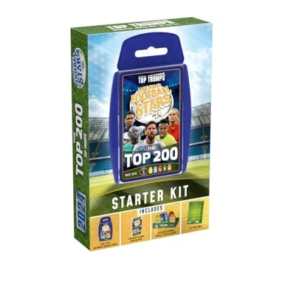 Image of Top Trumps World Football Stars 200 Starter Kit Card Game, Play with Lionel Messi, Sadio Mane, Mac Allister, Ederson and Jamal Musiala, educational gift for ages 6 plus