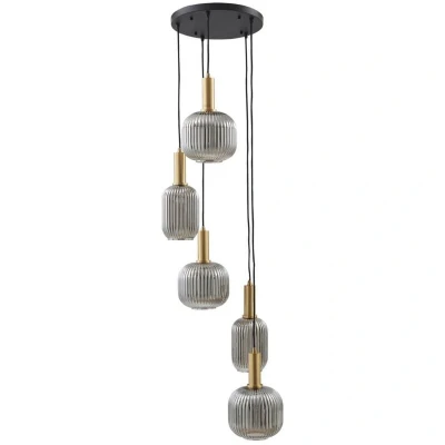 Image of Lindby Doroteo pendant light, 5 bulb, grey, glass
