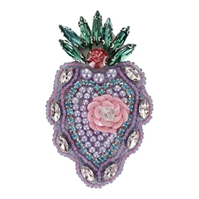 Image of Beaded Heart Patches Crown Decor Badges Applique Sew on for Brooches Clothes Decorated Sewing DIY 2 Pieces (B)