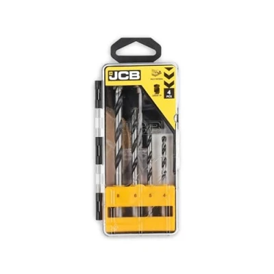 Image of JCB Multi Purpose Drill Bits 4,5,6,8 mm Steel Carbide Tip for Masonry, Metal and Wood, 4 Pieces, 3 year warranty