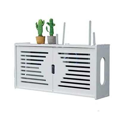 Image of MNBVH White Wall Router Shelf Storage Box for WiFi Router, TV Set Top Box, Wood Plastic Easy to Install A