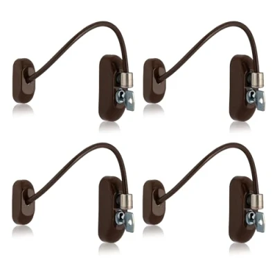 Image of XFORT 4 Pack Viper Key Locking Cable Window Restrictor in Brown, Durable Safety Lock for Child and Security