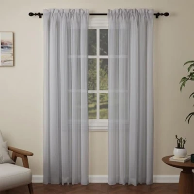 Image of Pacok Darkgray Voile Curtains, 90 Drop 2 Panels Net Curtain for Windows, Rod Pocket Sheer Panel Curtains Living Room Kitcken Bedroom W56xL90 Inch(Darkgray, 142 x 228cm)