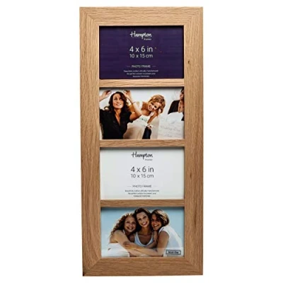 Image of Hampton Frames NEW ENGLAND Multi Aperture Four 4x6 (10x15cm) Natural Oak Picture Photo Frame Non Glass 4648AP4