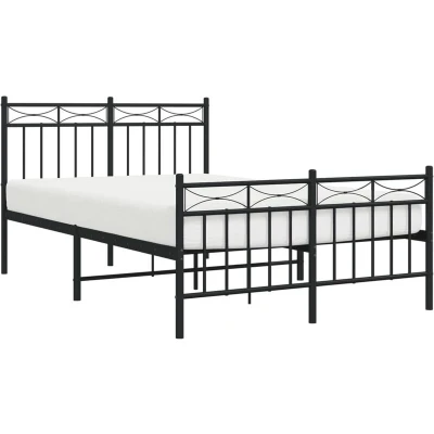 Image of vidaXL Classic Small Double Metal Bed Frame Black Steel with Headboard, Footboard, Slats and Extra Storage Space 120x190 cm