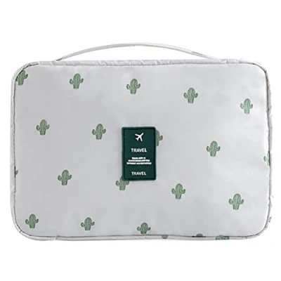 Image of Travel Toiletry Bag Hanging Wash Portable Women Girls Cosmetic Makeup Organizer with Waterproof Drawstring Bathroom Shower for Business Trip, Gym, Vacation &amp; Household (Cactus)