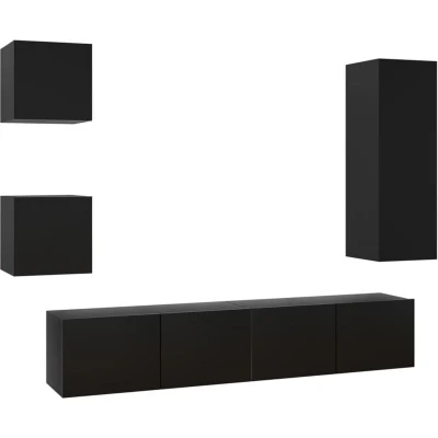 Image of vidaXL 5 Piece TV Cabinet Set Black Engineered Wood