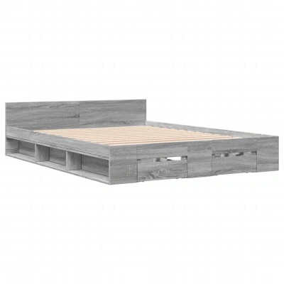 Image of vidaXL Bed Frame with Drawers without Mattress Grey Sonoma 160x200 cm