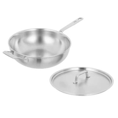 Image of Kuhn Rikon Culinary Fiveply 24cm Uncoated Wok Pan With Lid And Long Helper Handles