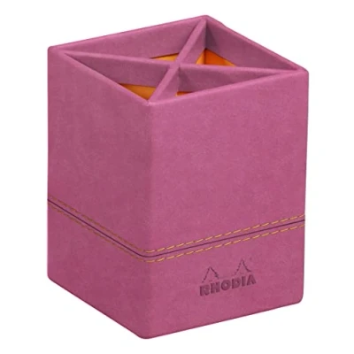 Image of RHODIA 194535C Fuchsia Pencil Holder 8x8x11 cm Orange Saddle Stitching Faux Leather Exterior Home Office Collection Rhodiarama Organization &amp; Design Storage