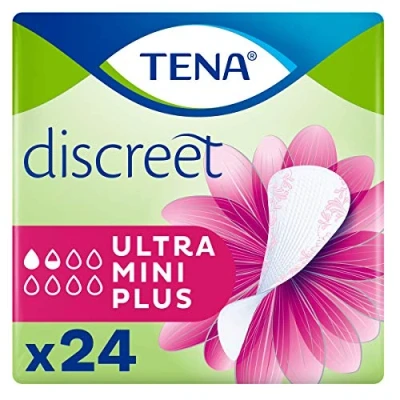Image of TENA, Discreet Incontinence Pads Ultra Mini Plus, White, Pack of 24, 1 Count