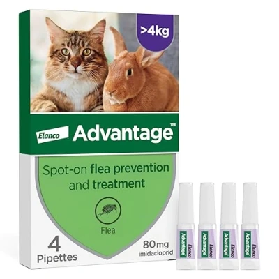 Image of Advantage Flea Treatment 80 For Large Cats and Rabbits 4x Pipette, Pets Weighing More than 4kg, Spot on to Kill Prevent Fleas Treat Pet