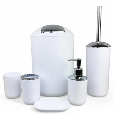 Image of GMMH 6 Piece bathroom accessory set, soap dispenser, holder, toilet brush, white design 2