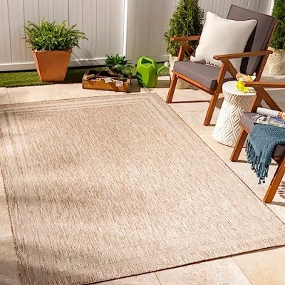 Image of Livabliss BejiIndoor Outdoor Rug Large Boho for Living Room 200x275cm, Dining, Kitchen Vintage Patterned Neutral &amp; Coloured Rugs, Waterproof, Stain Durable, Beige