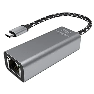 Image of USB C Ethernet adapter with break proof, full metal case (USB male to RJ45 LAN female, stable network/internet connectivity for notebook/MacBook/tablet at 1Gbit/s, 10cm cable) by CableDirect