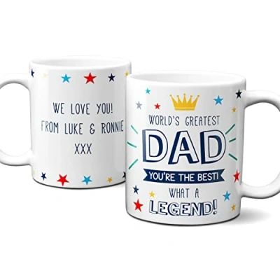 Image of Thoughtful Gifts Worlds Greatest Dad Personalised Mug, Mug for Dad, Cup Gift Fathers Day, Birthday Add own Message