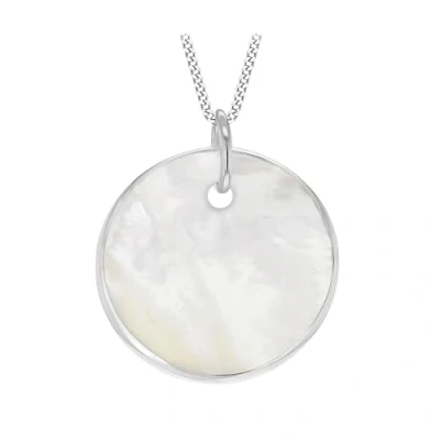 Image of Tuscany Silver Women&#039;s Sterling Mother of Pearl Small Round Pendant on Curb Chain 46cm/18&quot;