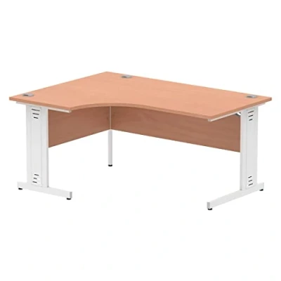 Image of Impulse 1600mm Left Crescent Desk Beech Top White Cable Managed Leg
