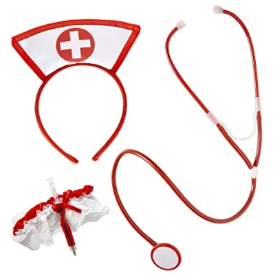 Image of &quot;NURSE SET&quot; (headpiece, garter with syringe, stethoscope)