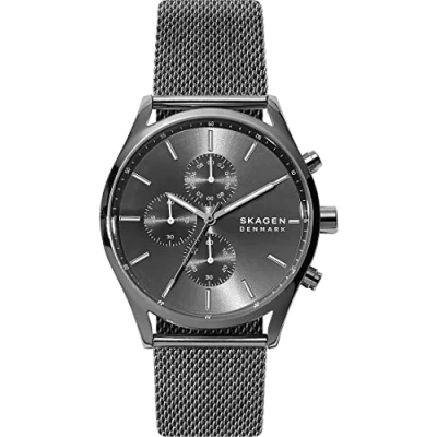 Image of Skagen Watch for Men Holst Chronograph, Quartz Chronograph Movement, 40 mm Charcoal Stainless Steel Case with a Mesh Strap, SKW6608