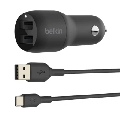 Image of Belkin Boost Charge Dual USB Fast Car Charger 12W + C Cable Black