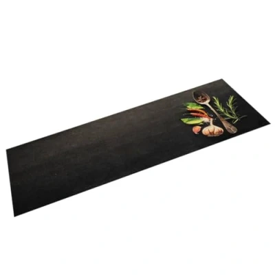 Image of vidaXL Kitchen Rug Anti Fatigue Mat Spices Velvet Runner, Slip, Washable, Black Rectangular for Indoor/Outdoor