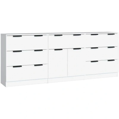 Image of vidaXL 3 Piece Sideboards in White Engineered Wood Construction with Drawers, Ideal Storage Solution for any Room, Easy Assembly&#039;.
