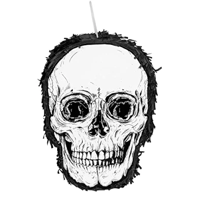 Image of Boland Skull Piñata Black and White Plastic Decoration for Birthdays, Halloween Parties, Themed Celebrations Standard Size