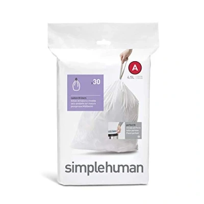 Image of Simplehuman code A custom fit liners, (30 liners), 4.5 L/1.2 gallon, White