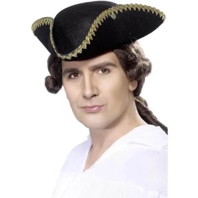 Image of Smiffys Dick Turpin Tricorn Hat, Black Felt, Historical Fancy Dress, Dress Up Hats