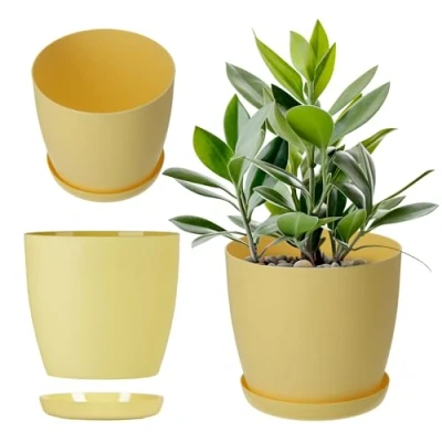 Image of KADAX Plant Pot, Indoor Flowerpot with Saucer for Houseplants, Stylish Planter Elegant Matte Finish Succulents, Herbs (⌀ 18 cm, Yellow)
