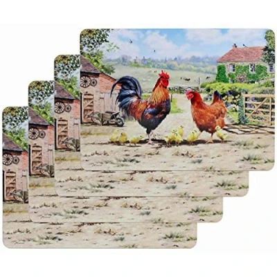 Image of Set of 4 Cockerel &amp; Hen Design Cork Kitchen Dinner Table