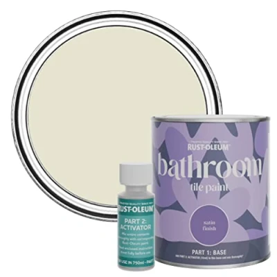 Image of Rust Oleum Beige Water Resistant Bathroom Tile Paint in Satin Finish Oyster 750ml