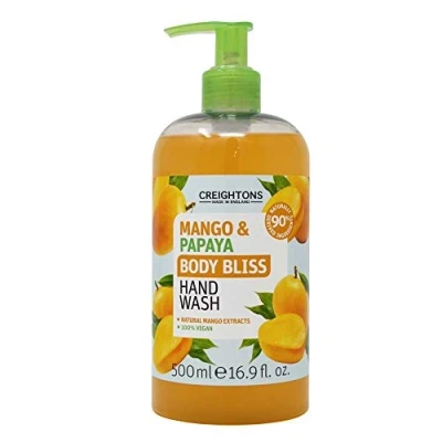 Image of Creightons Body Bliss mango and Papaya Hand Wash (500ml) Awaken your senses &amp; kick start the day with a burst of papaya, made sustainably sourced fruit extracts 100% Vegan