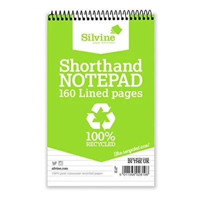 Image of Silvine 160 Page 8x5&quot; Shorthand Recycled Notebook, Ruled 8mm Feint [Pack of 12]