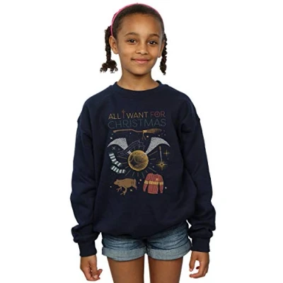 Image of Harry Potter Girls All I Want for Christmas Sweatshirt Navy Blue 5 6 Years