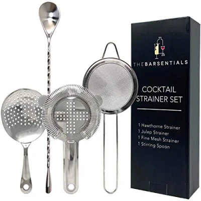 Image of TheBarsentials Cocktail Strainer Set Stainless Steel Bar Tools with Stirring Spoon Hawthorne Strainer, Julep Fine Mesh Strainer/Sifter for Drinks