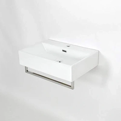 Image of Milano Elswick White Wall Hung 1 Tap Hole Bathroom Basin Sink Chrome Towel Rail 600mm x 420mm