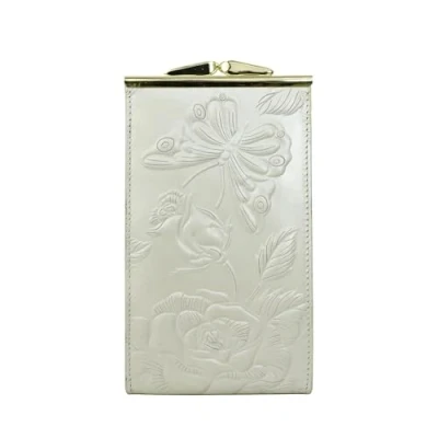 Image of Anuschka Women’s Hand Painted Genuine Leather Double Eyeglass Case Tooled Rose Pearl White