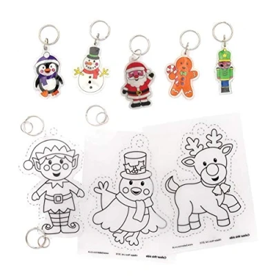 Image of Baker Ross AW959 Christmas Super Shrink Keyring Kits (Pack of 8) Festive Arts and Crafts, Assorted
