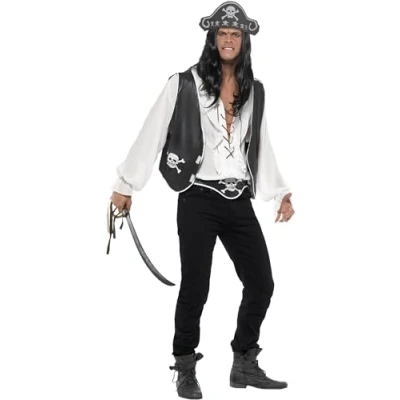 Image of Smiffy&#039;s Pirate Set with Hat Waistcoat and Belt Black