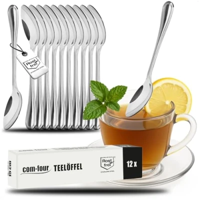 Image of COM FOUR® 12x Teaspoons Made of Stainless Steel Stylish Cutlery in a Simple Design Coffee Spoon Dessert Tea Service, 13.7 cm
