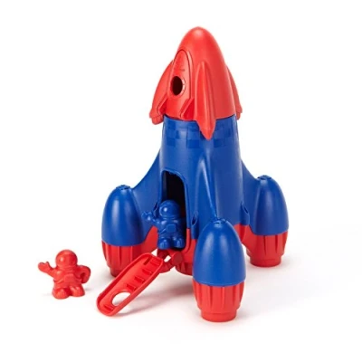 Image of Green Toys Rocket with 2 Astronauts Toy Vehicle Playset, Red/Blue