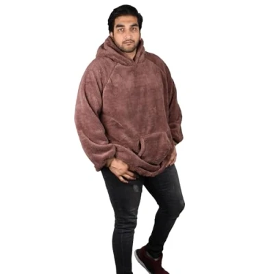 Image of True Face Blanket Hoodie Unisex Oversized Ultra Plush Soft Giant Ladies Sherpa Hooded Long Sweatshirt Brown Thin One Size