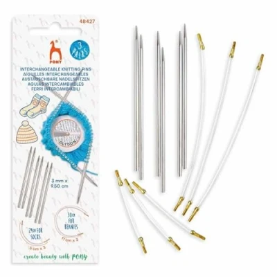 Image of Pony Interchangeable Knitting Needle and Cable Set Flexible Lightweight, Patented Glydon Joint for DIY Projects, Solid Aluminium, 24 30cm 1 Set, Grijs